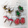 Green Sorrel Beetle Wooden Earrings, thumbnail 2 of 5