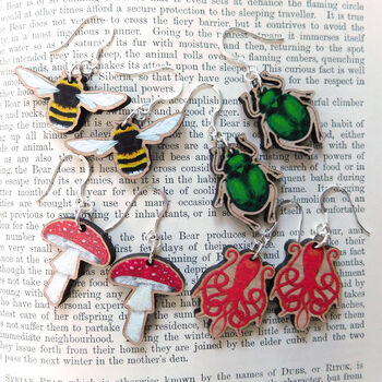 Green Sorrel Beetle Wooden Earrings, 2 of 5