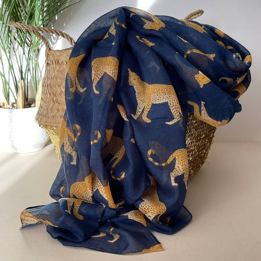 Cheetah Print Scarf In Navy Blue By Nest Gifts