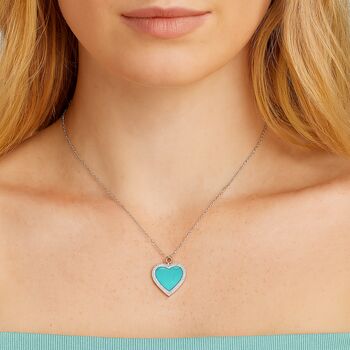 Personalised Silver Turquoise Heart Pendant With Cz Halo, 2 of 7