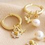 Daisy Pearl And Bee Charm Hoop Earrings In Gold Plating, thumbnail 7 of 8