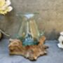 22cm Handmade Molten Glass Wine Jug Natural Teak Root Wooden, thumbnail 3 of 12