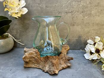 22cm Handmade Molten Glass Wine Jug Natural Teak Root Wooden, 3 of 12