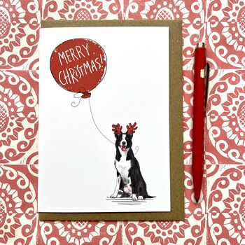 Border Collie Christmas Card Reindog Design, 3 of 3