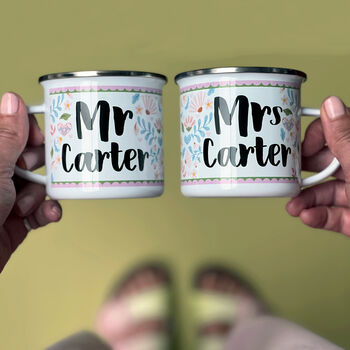 Wedding Mug Set For Couple In Folksy Design, 4 of 6