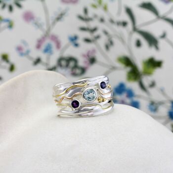 Blue Topaz, Amethyst, And Iolite Sterling Silver Ring, 3 of 6