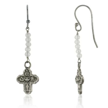 Wdts Tiny Cross And Moonstone Drop Earrings, 2 of 3