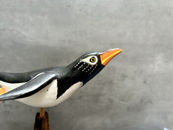 Handmade Wooden Cliff Diving Penguin Sculpture Ornament, 4 of 11