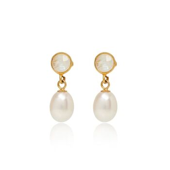 Clara Moonstone And Freshwater Pearl Drop Earrings, 2 of 3