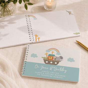 Christening Guest Book Baptism Memory Book Noahs Ark Animals, 4 of 6