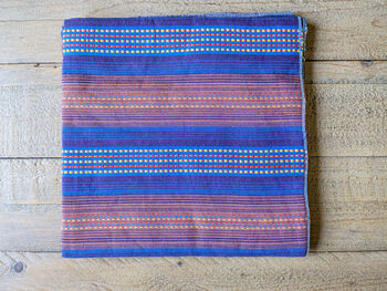 Handwoven Nepali Cotton Scarf, Violet Blue Striped Scarf, Ethically Handmade In Nepal, 2 of 7