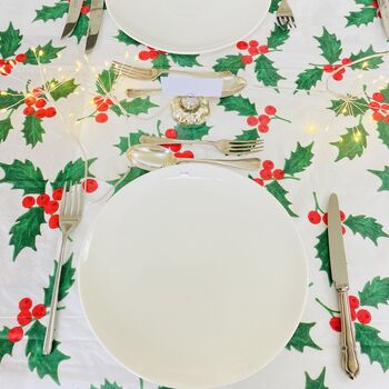 Luxury Christmas Holly Tablecloth ~ Linen Feel Paper, 7 of 8