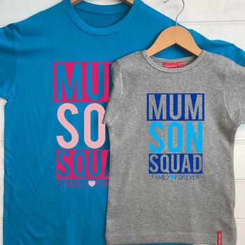 Personalised Mum And Son Squad T Shirt Set, 2 of 8