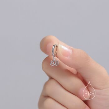 Sterling Silver Little Lotus Flower Huggie Hoops, 2 of 10