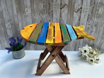 Handcrafted Multicoloured Wooden Fish Mini Stool Table, 5 of 12
