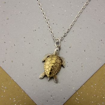 Small Turtle Necklace And Studs Set In Gold And Silver, 2 of 3