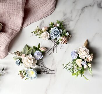 White, Blue And Pink Floral Hair Pins, 3 of 5