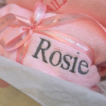 Personalised Dressing Gown And Blanket Baby Girl Hamper, 9 of 12