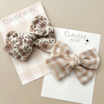 Taupe Gingham Hair Bow, 4 of 4