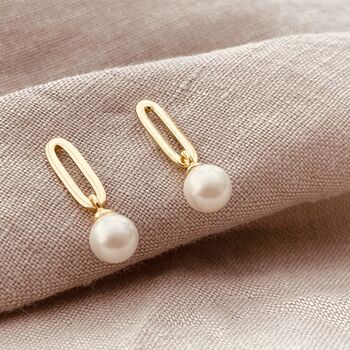 Sterling Silver Chain Link Pearl Earrings, 4 of 6
