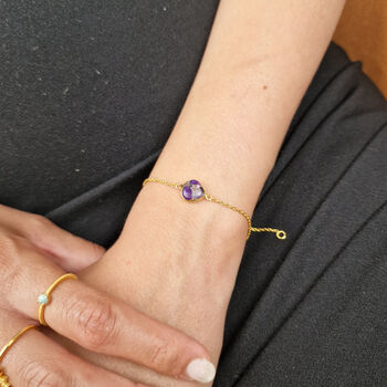 18ct Gold Plated Amethyst Adjustable Bracelet, 2 of 5