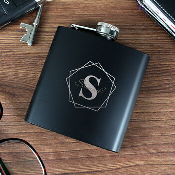 Personalised Geometric Black Hip Flask, 6 of 7