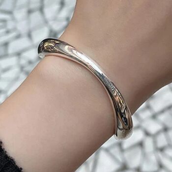 Silver Plated Polished Curved Cuff Bangle, 4 of 7