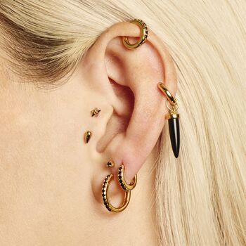 Black Stone Single Conch Hoop Earring, 11mm, 5 of 6