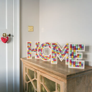 ‘Home’ Plywood And Wool Pom Pom Letters Decoration, 2 of 12