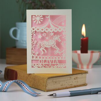Personalised Papercut Merry Go Round Birthday Card, 2 of 8