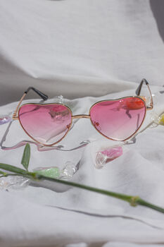 Coral Pink Tint Metal Frame Heart Shaped Sunglasses, 4 of 6