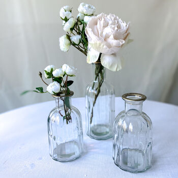 Vintage Glass Bottle Vase With Gold Rim Two Sizes, 4 of 12