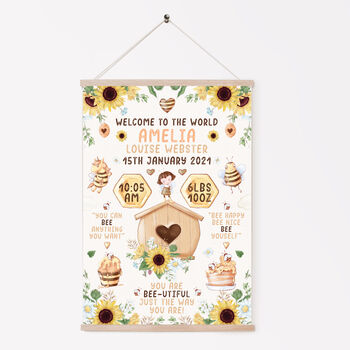 Personalised Keepsake Birth Print Bee Happy, 4 of 5