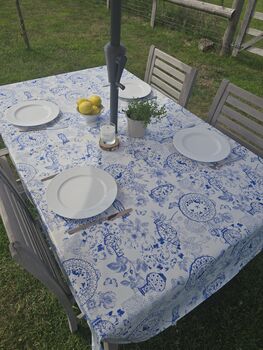Mediterranean Blue Outdoor Tablecloth With Parasol Hole, 3 of 4