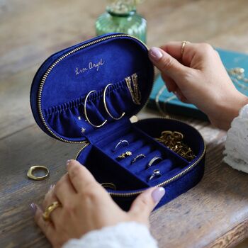 Personalised Starry Night Velvet Oval Jewellery Case, 7 of 8