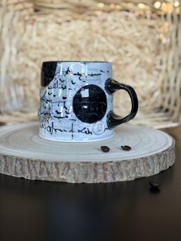 Handmade Ceramic Mug With Asemic And Midnight Brushwork, 2 of 4