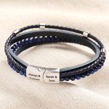 Men's Personalised Blue Stainless Steel Lapis Lazuli Leather Bracelet, 3 of 8