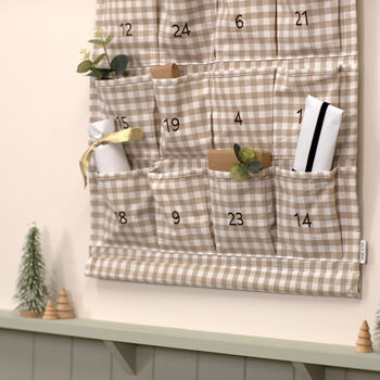 Personalised Beige Gingham Advent Calendar Embroidered, 4 of 12