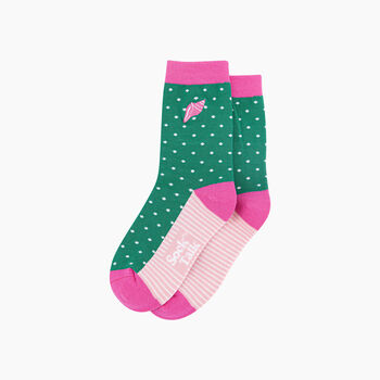 Embroidered Conch Shell Combed Cotton Socks In Green/Pink, 3 of 4