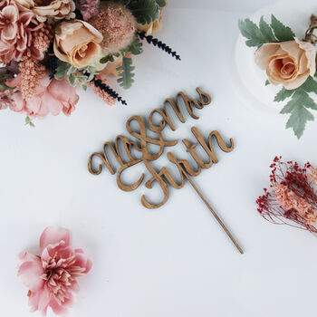 Personalised Wooden Name Wedding Cake Topper, 4 of 9