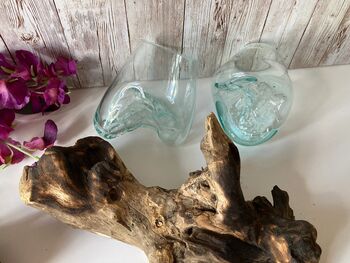 Handcrafted Double Molten Glass On Driftwood Melted Glass Bowl, 11 of 12