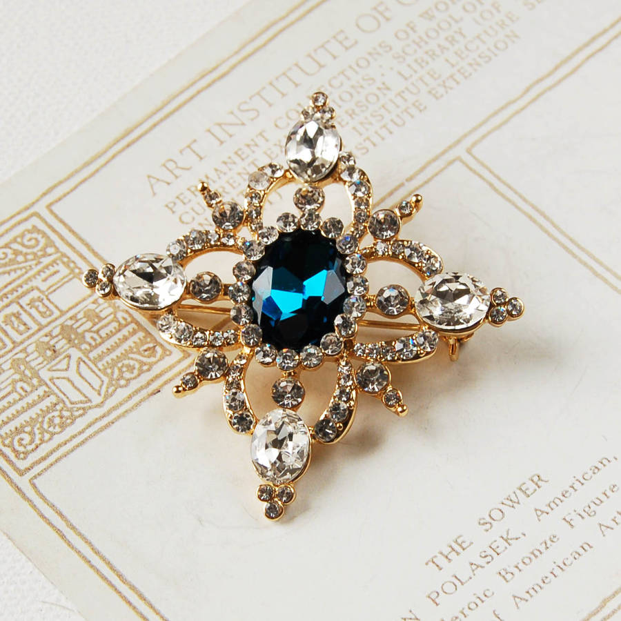 Vintage Style Blue Stone Brooch, 1 of 7