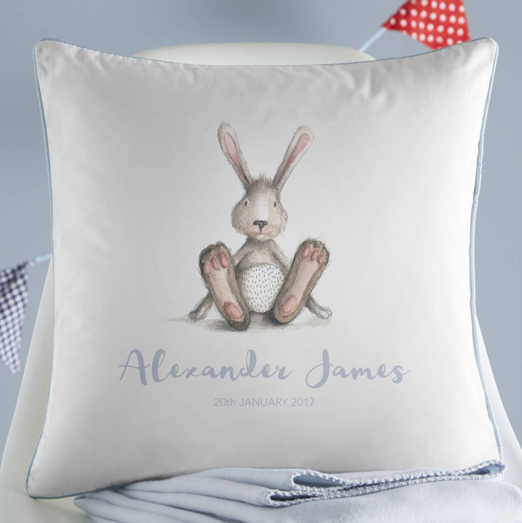 Personalised New Baby Bunny Cushion, 1 of 9