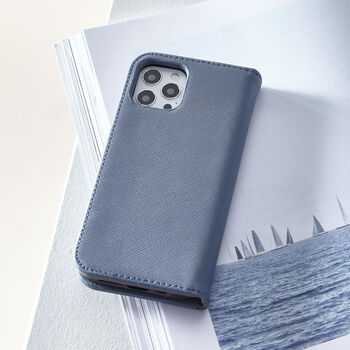 Personalised Leather Flip Phone Case | Cloud Blue, 5 of 5