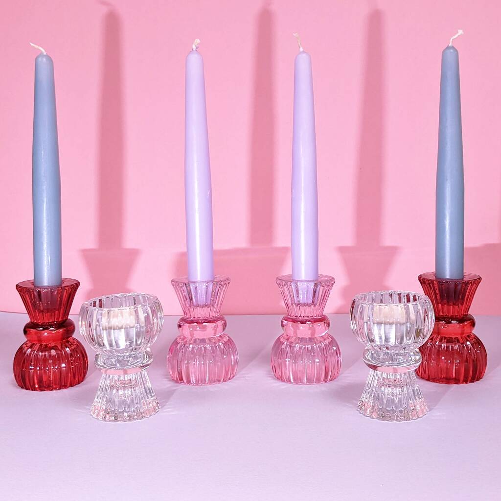 Coloured Double Ended Candlesticks And Candles Gift Set By Dolly's