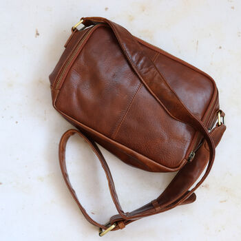 Leather Pocket Crossbody Bag, Tan, 3 of 5