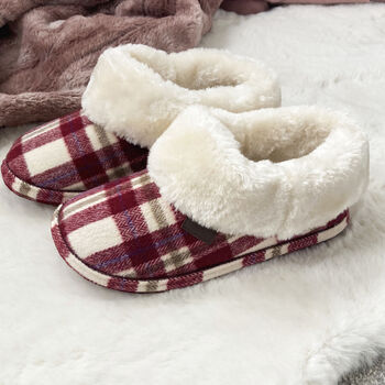 Ladies Tartan Slipper Boots Dark Red Or Grey, 2 of 6