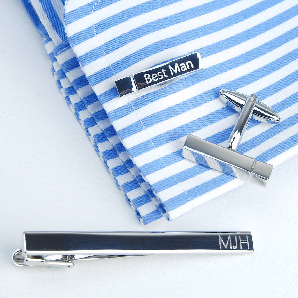 Personalised Tie Clip And Bar Tip Cufflinks Set, 1 of 10