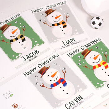 Personalised Snowman Football Christmas Card, 3 of 12