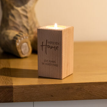 Personalised Happy New Home Gift Wood Candle Holder, 5 of 5